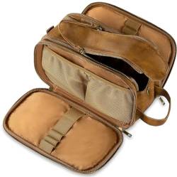 Qiaogle Wasserabweisende Kulturtasche, Reisetasche, Leder, Dopp Kit, Badezimmer, Fitnessstudio, Toilettenartikel, Wasch-Organizer, große Reise-Make-up-Tasche für Damen und Herren, khaki, Kulturbeutel von Qiaogle