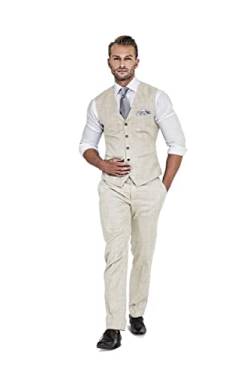 Qiatuu Herren Leinen Anzug 2 Stück Anzüge Trauzeugen Smoking Sommer Strand Hochzeit Prom Party Anzug Weste Hosen Set, Beige, XX-Large von Qiatuu