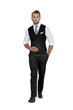 Qiatuu Herren Leinen Anzug 2 Stück Anzüge Trauzeugen Smoking Sommer Strand Hochzeit Prom Party Anzug Weste Hosen Set, Schwarz, 3XL von Qiatuu