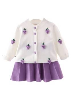 Baby Mädchen Kleidung 1-6 Jahre Kleid Baby 2PCS Kleinkind Outfits Knöpfe Pullover Tops + Mini Faltenrock Prinzessin Set (Violett, 120) von Qichenx