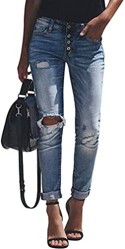 Damen Jeanshosen Damen Skinny Slim Fit Strecken Röhrenjeans Schlank Stylische Boyfriend Jeans Zerrissene Destroyed Jeans Hose mit Löchern Lässige (S) von Qichenx
