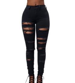 Jeans Damen Hosen Slim Fit Denim Casual Löcher Jeans Ripped Hosen Skinny Jean (as3, Alpha, 3X_l, Regular, Regular, Schwarz) von Qichenx