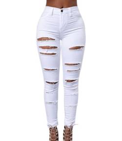 Jeans Damen Hosen Slim Fit Denim Casual Löcher Jeans Ripped Hosen Skinny Jean (as3, Alpha, s, Regular, Regular, Weiß) von Qichenx