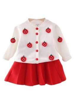Qichenx Baby Mädchen Kleidung 1-6 Jahre Kleid Baby 2PCS Kleinkind Outfits Knöpfe Pullover Tops + Mini Faltenrock Prinzessin Set (Rot, 100) von Qichenx