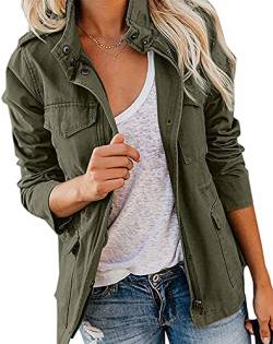 Qichenx Damen Übergangsjacke Parka Stehkragen Mehr Taschen Utility Jacket Leicht Sommerjacke Boyfriend (Armee Grün, L) von Qichenx