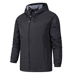 Qienjn Winddichte Jacke Herren Casual Einfache Reine Farbe Herren Kapuzenjacke Frühlings- Und Herbst Mode Dünner Schnitt Herren Übergangsjacke E-Black XXL von Qienjn