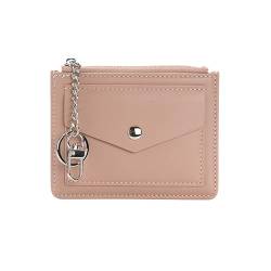 Qiertocthr Geldbörse für Damen und Herren, Leder, Kreditkartenetui, schmal, minimalistisch, Vordertasche, Geldbörse mit Schlüsselanhänger, Münzfach mit Reißverschluss, Pink, Kartenetui von Qiertocthr