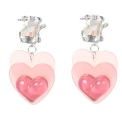 Ohrringe mit rosa Herzen, Acryl, modische baumelnde Ohrringe, einfache Ohrhaken, süß, Sommerschmuck, Geschenk, Siehe Abbildung von Qilmal