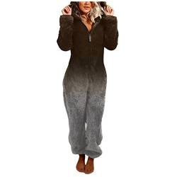 Damen Jumpsuit Teddy Fleece Einteiler Schlafoverall Pyjama Overall Flauschig Onesie Warm Strampelanzug Nachtwäsche Loungewear Jumpsuit, Onesie Hoodie Einteiler Schlafanzug, Warm Plusch (3-Black, XXL) von QinMMSPORTS