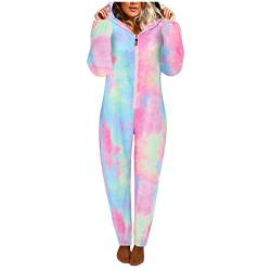 Damen Jumpsuit Teddy Fleece Einteiler Schlafoverall Pyjama Overall Flauschig Onesie Warm Strampelanzug Nachtwäsche Loungewear Jumpsuit, Onesie Hoodie Einteiler Schlafanzug, Warm Plusch (9-Pink, XXL) von QinMMSPORTS