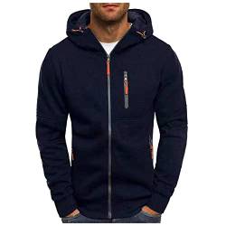 Herren Pullover Hoodie Sweatjacke Longsleeve Sweatshirt Jacke Langarm Kapuzenpullover Hoody Sweater mit Kapuze Herren Basic Kapuzenpullover Sweatjacke Pullover Hoodie Sweatshirt (Marine, M) von QinMMSPORTS