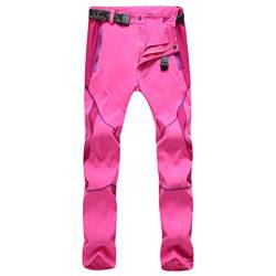 QinMMSPORTS Herren Wanderhose Wasserdicht Softshellhose Outdoorhose Winddicht Warm Gefüttert Skihose Snowboardhose Winter Trekkinghose (Rosa, XL) von QinMMSPORTS