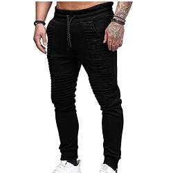 QinMMSPORTS Jogginghose Herren Baumwolle Sporthose Herren Lang mit Reissverschluss Taschen (Schwarz, XXXL) von QinMMSPORTS