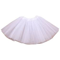 Tüllrock Kinder Mädchen 2-8 Jahre Röcke Tutu Prinzessin Ballettrock Minirock Tanzkleid Partykleid Karneval Mädchen 80er Puffy Tüllrock Tütü Röcke Tüll Petticoat (01-White, Taille 40cm) von QinMMSPORTS