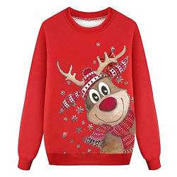 Weihnachtspullover Familie Set Pullover Pulli Rentier Muster Bluse Top Sweater Weihnachtspullis Sweatshirt Xmas Pulli Mama Papa Kinder Baby Winterpullover Herren Damen (02-Rot, 7-8 Jahre Kinder) von QinMMSPORTS