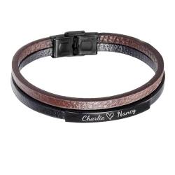 Qina C. Personalisiertes Herren-Lederarmband mit B-Name, Datum, Initialbuchstabe, graviert, handgefertigt, Geschenk für Ihn, Ehemann, Freund, Jahrestag, Vatertag, Geburtstag, Hochzeit, Regular, Stahl, von Qina C