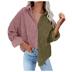 Bluse Damen Cordhemd mit Knopfleiste Damen Oversized Langarm Jacke Bluse Tops Cordhemd Cordjacke Damen Oversize Shirt Frauen Hemdjacke aus Cord Langarm Lose Cordstoff Bluse (A-001, L) von QingHUImao