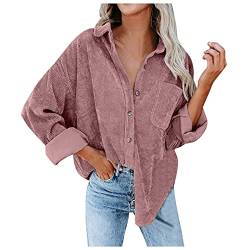 Bluse Damen Cordhemd mit Knopfleiste Damen Oversized Langarm Jacke Bluse Tops Cordhemd Cordjacke Damen Oversize Shirt Frauen Hemdjacke aus Cord Langarm Lose Cordstoff Bluse (A-020, XXL) von QingHUImao