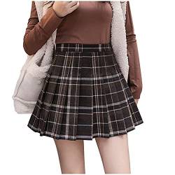 Damen A Linie High Waist Kammgarn Kariert Midirock Rock Kariert Kilt-Rock Faltenröcke Tartan Minirock Hohe Taille Kurz Skirt Informell Glocken Rock Schlichter Mini Skater Rock (Schwarz, S) von QingHUImao