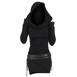 Damen Pulloverkleid Mit Kapuze Herbstkleid Sexy Pullover Kleid Kapuzenpullover Hoodie Farbeblock Slim Casual Langarm Minikleid Enges Strickkleid Herbst Winter Frauen Bodycon Gothic Winterkleid von QingHUImao