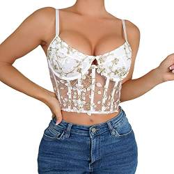 Damen Sexy Corset Top Spaghetti Korsett Top Fashion Oberteile Clothes Aesthetic Sommer Party Club Streetwear Clubwear Damen Bauchfreies Top Camisole Crop Tops Spaghettiträger Cropped (A-020, S) von QingHUImao