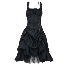 Damen Steampunk Cocktailkleid V-Ausschnitt Gothic Rockabilly A-Linie Kleid Gothic Kleid Damen Halloween Kostüm Damen Kleid Große Größe Gothic Maxikleid Sexy Spitze Kleider von QingHUImao