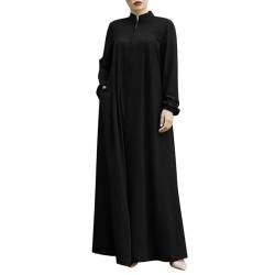 Gebetskleidung für Frauen, Muslimisches Einteiliges Gebetskleid mit Reißverschluss, Bodenlang Abaya Kleid, Frauen Elegant Muslim Kleidung Set, Damen Islamische Full Cover Burka (Black, XXL) von QingHUImao
