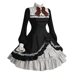 Gothic Kleid Damen Minikleid Retro Vintage Rock Kleider Karneval Party Club Wear Cosplay Kostüm Lolita Dress Damen Vintage Mittelalter Kleid (Black #1, S) von QingHUImao