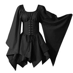 Gothic Kleidung Damen E Girl Rock Vintage Mittelalterlichen Gothic Kleid Cosplay Kleid Trompetenärmel Mittelalter Schulterfrei Party Karneval Kostüm Kleidung Partykleider (A-019, L) von QingHUImao