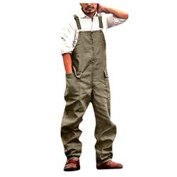 Herren Denim Latzhose Overalls Herren Jeans Latzanzug Loose Fit Cargo Workwear Strampler Overalls Männer Denim-Hosen Lässige Retro Combat Cargo Latzhose Latzhose Stonewash Jeans (Bronze, XL) von QingHUImao