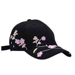 QingHUImao Damen Baseballmütze Frauen Floral Blumen Kappe Sommer Mütze Baseballkappe Baseball Cap Verstellbar Baseballmütze Sonnenhut Sonnenschutz Schirmmütze Trucker Cap Damencap (Black, One Size) von QingHUImao