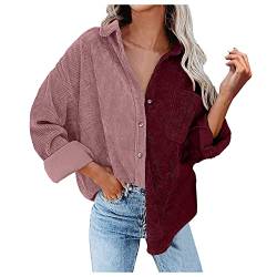 QingHUImao Damen Cordhemd mit Knopfleiste Damen Oversized Langarm Jacke Bluse Tops Cordhemd Cordjacke Damen Oversize Shirt Frauen Hemdjacke aus Cord Langarm Lose Revers Cordstoff Bluse (I, XL) von QingHUImao