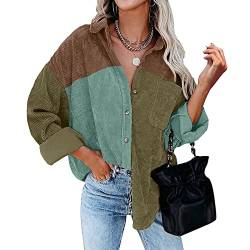 QingHUImao Damen Cordhemd mit Knopfleiste Damen Oversized Langarm Jacke Bluse Tops Cordhemd Cordjacke Damen Oversize Shirt Frauen Hemdjacke aus Cord Langarm Lose Revers Cordstoff Bluse (K, XL) von QingHUImao