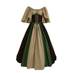 QingHUImao Damen Kleid Kurzarm Mittelalter Kleid Cosplay Dress Mittelalter Kleidung Große Größen Kostüm Kurzarm Kleid Damen Mittelalter Kostüme Kleider Halloween Karneval Kostüm (Khaki #1, L) von QingHUImao