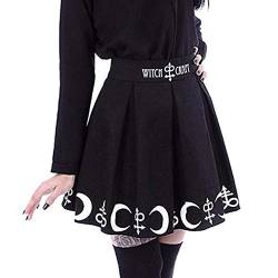 QingHUImao Damen Plissee Miniröcke Kariert Hohe Taille Kurze A-Linie Flare Lace-up Schnürung Punk Gothic Rock Kleidung Kawaii Harajuku Top e-Girl Teenager Mädchen Clothes (W-BK, M) von QingHUImao