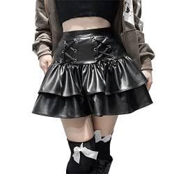 QingHUImao Damen Plissee Miniröcke Kariert Hohe Taille Kurze A-Linie Flare Lace-up Schnürung Punk Gothic Rock Kleidung Kawaii Harajuku Top e-Girl Teenager Mädchen Clothes (W-RD, L) von QingHUImao