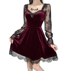 QingHUImao E-Girl Rock Damen Gothic Kleidung Karneval Gothic Spitze Kleid Sexy Schwarz Spezial Anime Kostüm Cosplay Trompetenärmel Mittelalter Schulterfrei Dress Vintage für Karneval Party (A-011, S) von QingHUImao