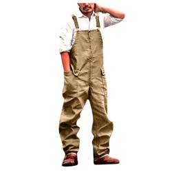 QingHUImao Herren Denim Latzhose Overalls Jeans Latzanzug Loose Fit Cargo Workwear Strampler Männer Denim-Hosen Lässige Retro Combat Stonewash (Grün, XXXL) von QingHUImao