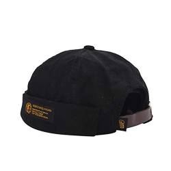 QingHUImao Herren Dockercap Dockermütze Hafenmütze Fischermütze Mütze Cap Seemannsmütze Brimless Hat Bikercap Herrenmütze Wandermütze Kopfbedeckung Seemannskappe (Schwarz1, Onesize) von QingHUImao