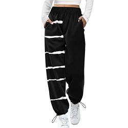 QingHUImao Jogginghose Damen Lang Slim Sporthose Freizeithosen High Waist Lässige Loose Sweathose Trainingshose Oversize Sommerhose Laufhosen Mode Farbblock Yogahosen mit Taschen (x-bk, L) von QingHUImao