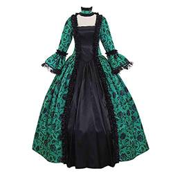 QingHUImao Mittelalter Kleid Damen Prinzessin Kleid Damen Damen Mittelalter Gothic Kostüm Elegant Retro Kleider Gewand Prinzessin Kleidung Mittelalter Kleidung Kleid (1-Green, L) von QingHUImao