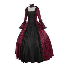 QingHUImao Mittelalter Kleid Damen Prinzessin Kleid Damen Damen Mittelalter Gothic Kostüm Elegant Retro Kleider Gewand Prinzessin Kleidung Mittelalter Kleidung Kleid (1-Hot Pink, L) von QingHUImao