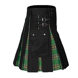 Schottischer Herren Kariert Röcke Modern Fashion Schottische Culottes Rock Kleid Individualität Vintage Casual Karo Rock mit Taschen Männer Farbe Spleiß Schottischer (A-Green, L) von QingHUImao