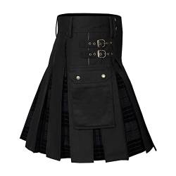 Schottischer Herren Kariert Röcke Modern Fashion Schottische Culottes Rock Kleid Individualität Vintage Casual Karo Rock mit Taschen Männer Farbe Spleiß Schottischer (A-Grey, XL) von QingHUImao