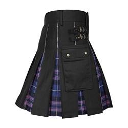 Schottischer Herren Kariert Röcke Modern Fashion Schottische Culottes Rock Kleid Individualität Vintage Casual Karo Rock mit Taschen Männer Farbe Spleiß Schottischer (A-Purple, XL) von QingHUImao
