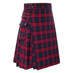 Schottischer Herren Kariert Röcke Modern Fashion Schottische Culottes Rock Kleid Individualität Vintage Casual Karo Rock mit Taschen Männer Farbe Spleiß Schottischer (Red-a, XXXXL) von QingHUImao