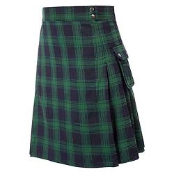 Schottischer Kilt, klassischer Rock Kleid Highland Herrenkostüm Schotte traditioneller Karierter Kilt für Herren Irish Tartan Combat Punk Goth Highland Kleidung Plaid Faltenrock (Grün02, L) von QingHUImao