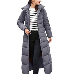 Wintermantel Damen Lang Warm Steppmantel mit Kapuze Daunenmantel Gefüttert Elegant Steppjacke Winterjacke, Damen Warme Winterjacke GefüTtert Lang Softshelljacke Elegant Langarm Kapuzenjacke von QingHUImao