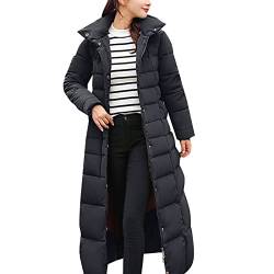 Wintermantel Damen Lang Warm Steppmantel mit Kapuze Daunenmantel Gefüttert Elegant Steppjacke Winterjacke, Damen Warme Winterjacke GefüTtert Lang Softshelljacke Elegant Langarm Kapuzenjacke von QingHUImao