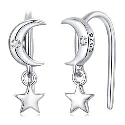 Mond Stern Ohrringe für Damen Mädchen - Qings Sterling Silber 925 Mond Sternen Ohrklemme Ohrstecker Weihnachten Geburtstag Schmuck Geschenk von Qings